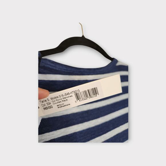 NEW Majestic Filatures Womens Blue White Stripe Deluxe Linen Tee Sm Soft Touch - Picture 7 of 8